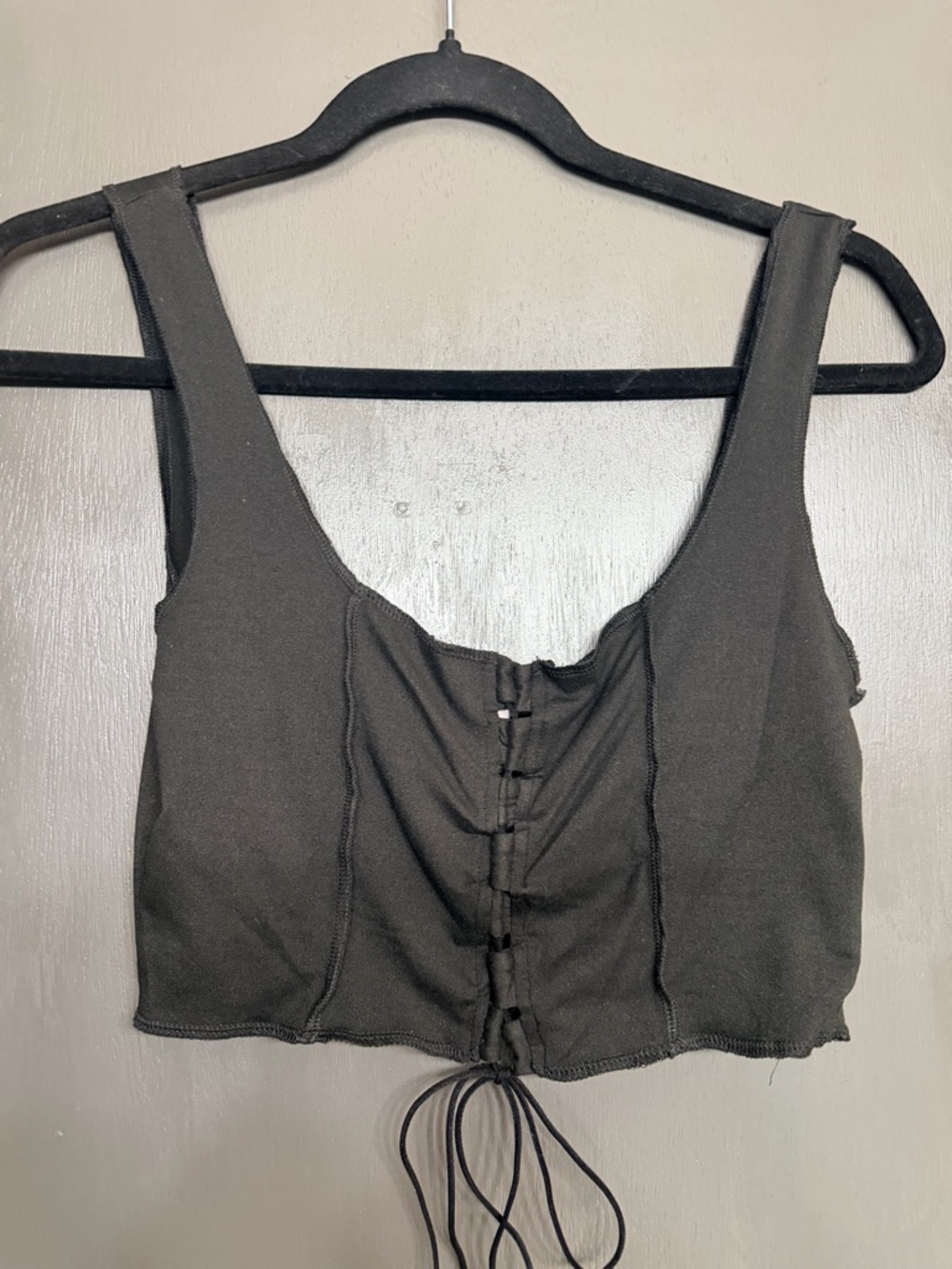 Tie-Front Scoop Corset Crop Top - Black